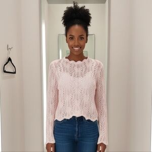 Worthington Essentials medium 100% cotton crochet sweater pink